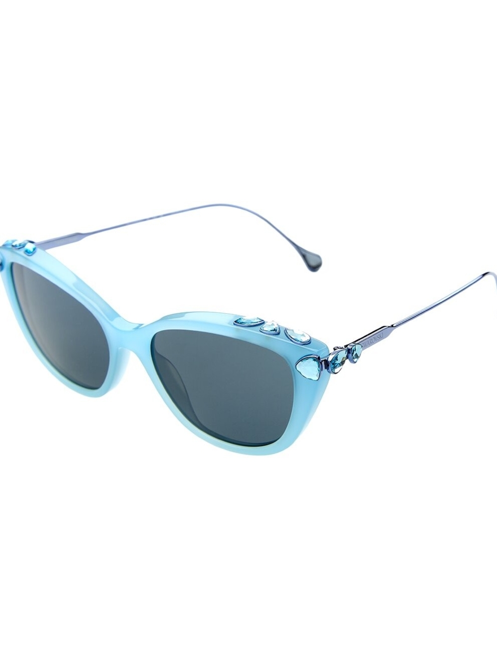 Swarovski Light Blue Cat-Eye Sunglasses with Crystal Embellishments